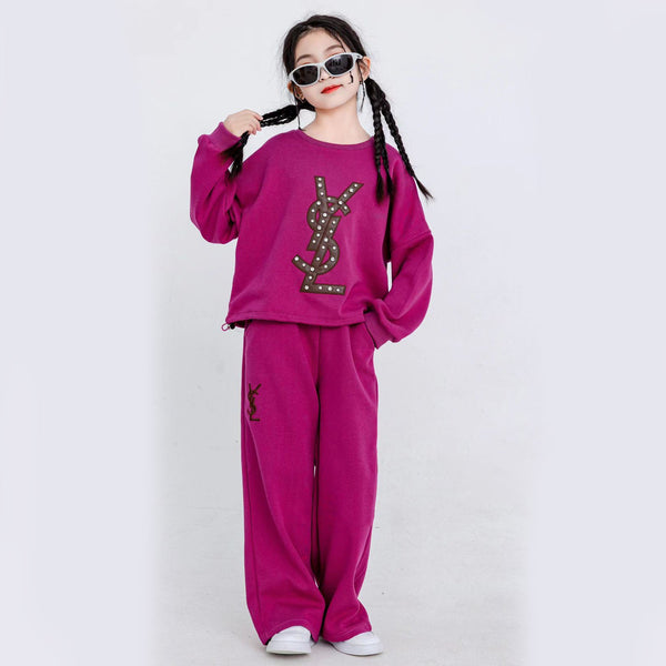 Designer Logo Patched Cord-Set For Girls