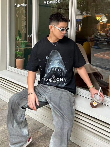 Men Latest Shark Pattern Drop Shoulder T-Shirt