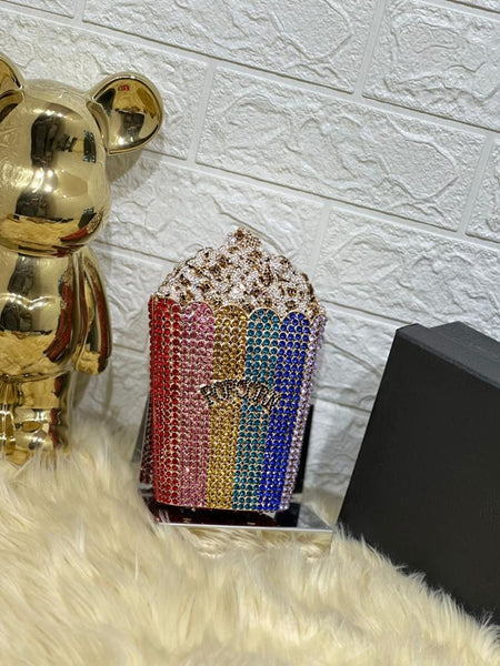 Women High-Quality Popcorn Bucket Crystal Clutch Bag