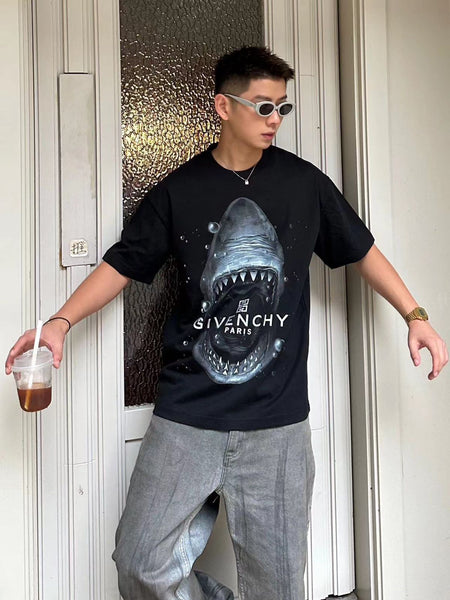 Men Latest Shark Pattern Drop Shoulder T-Shirt