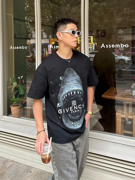 Men Latest Shark Pattern Drop Shoulder T-Shirt