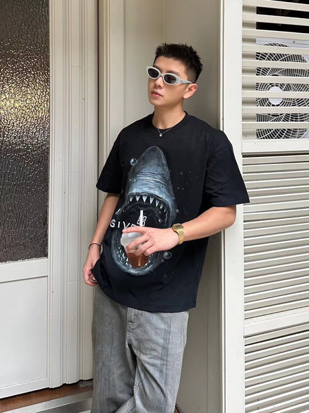 Men Latest Shark Pattern Drop Shoulder T-Shirt