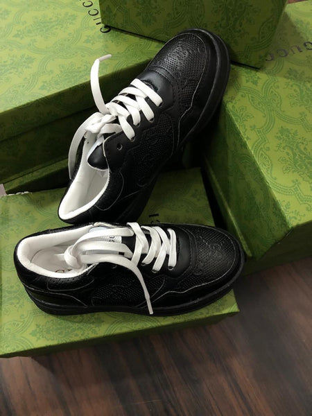 Branded Embossed Black Leather Shoes For Kids