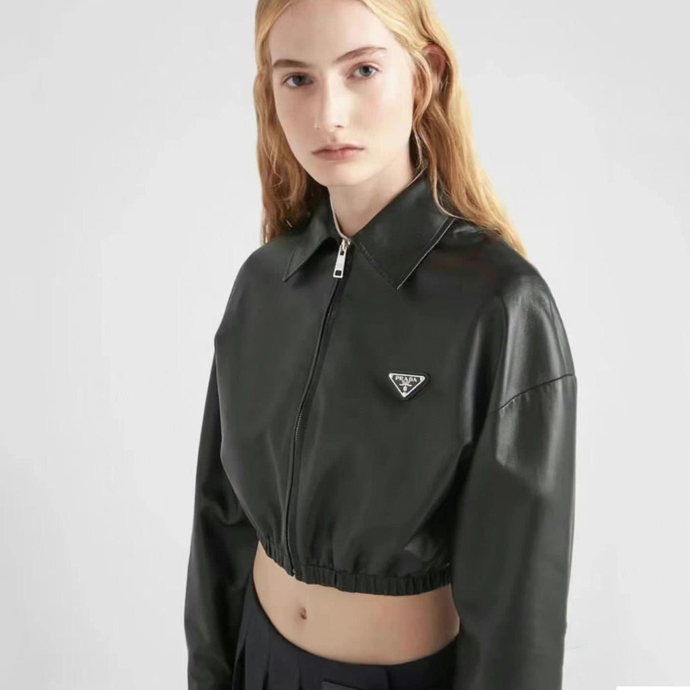 Black Branded Cropped Jacket For Women