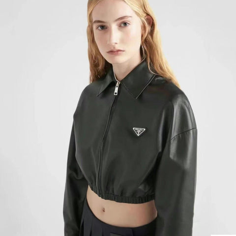 Black Branded Cropped Jacket For Women