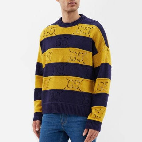 Men Yellow Striped Wool Pullover