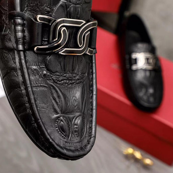 Designer Textured Logo Hardware Loafers