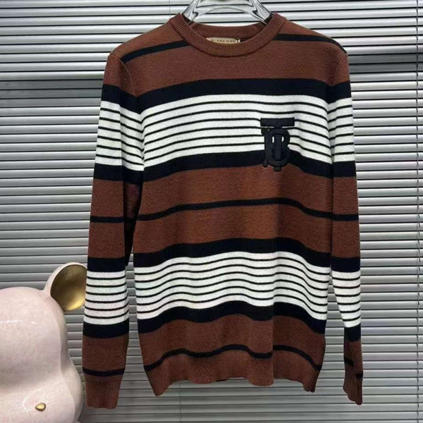 Women Logo Embroidery Striped Pattern Pullover