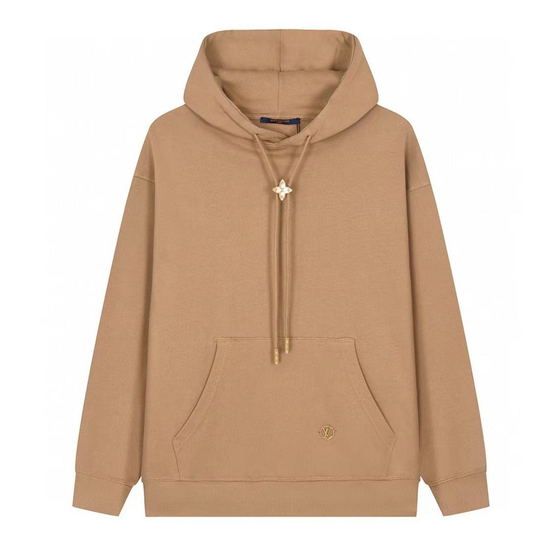 Branded Drawstring Hoodie In Beige