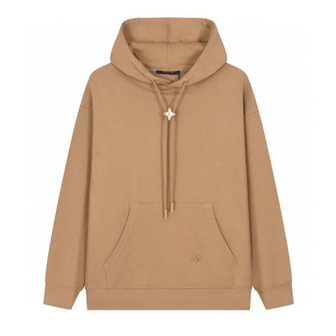 Branded Drawstring Hoodie In Beige