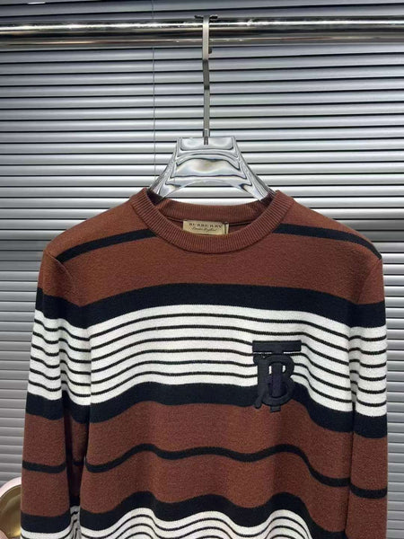 Women Logo Embroidery Striped Pattern Pullover