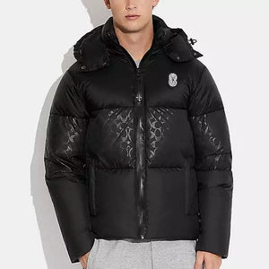 Branded Color-Block Down Jacket