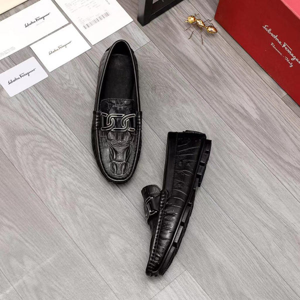 Designer Textured Logo Hardware Loafers