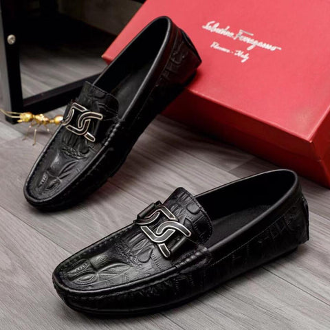 Designer Textured Logo Hardware Loafers