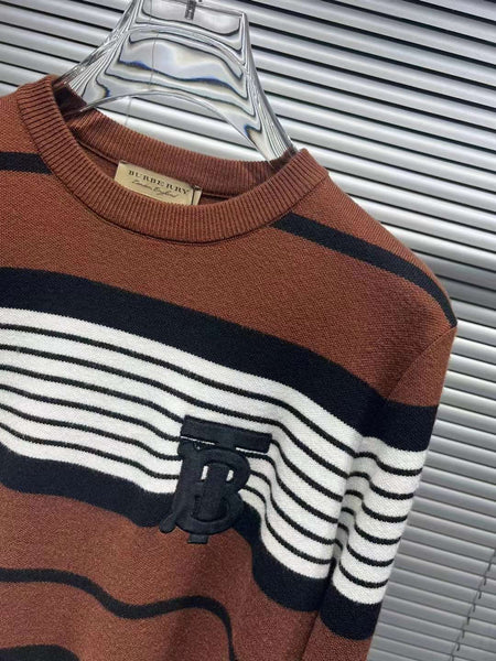 Women Logo Embroidery Striped Pattern Pullover