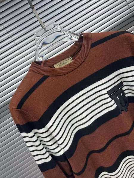 Women Logo Embroidery Striped Pattern Pullover