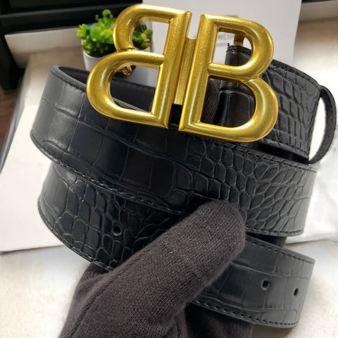 BB Crocodile-Effect Leather Belt