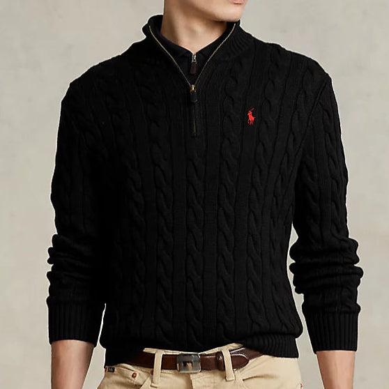 Cable-Knit Cotton Quarter-Zip Pullover