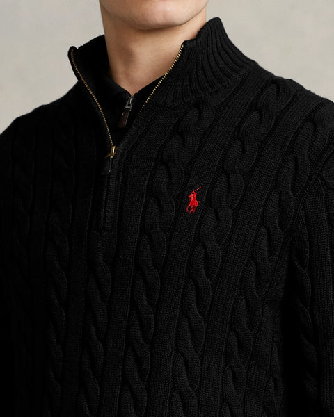 Cable-Knit Cotton Quarter-Zip Pullover