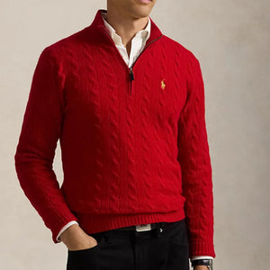 Cable-Knit Cotton Quarter-Zip Pullover