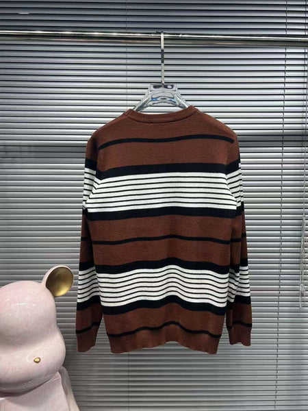 Women Logo Embroidery Striped Pattern Pullover