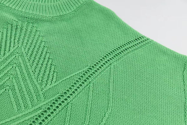 Hand-knit Monogram Flower Crewneck Green Pullover