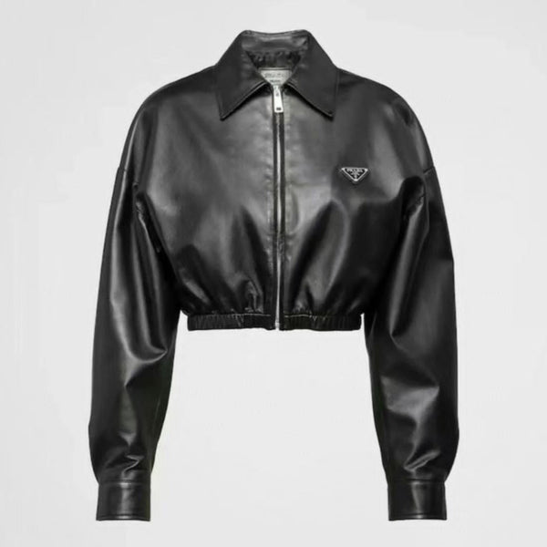 Black Branded Cropped Jacket For Women