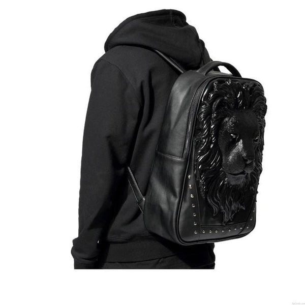 3D Lion Head Backpack, Studded PU Leather Laptop Backpack College Bookbag