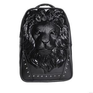 3D Lion Head Backpack, Studded PU Leather Laptop Backpack College Bookbag