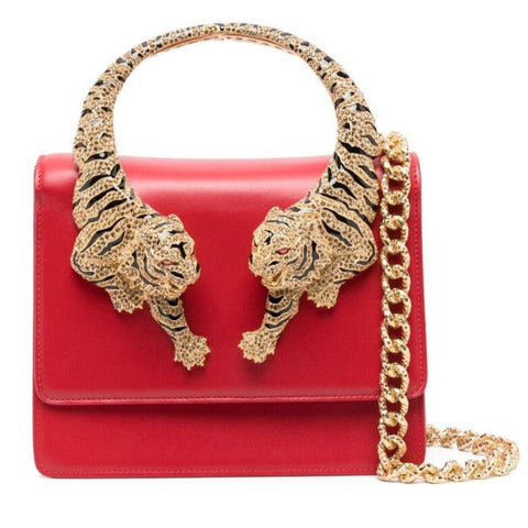 Tiger Handle  Crystal-Embellished Shoulder Bag