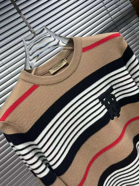 Women Logo Embroidery Striped Pattern Pullover