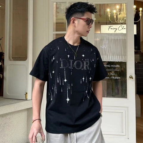 Latest Star Effect Drop Shoulder T-Shirt With Logo