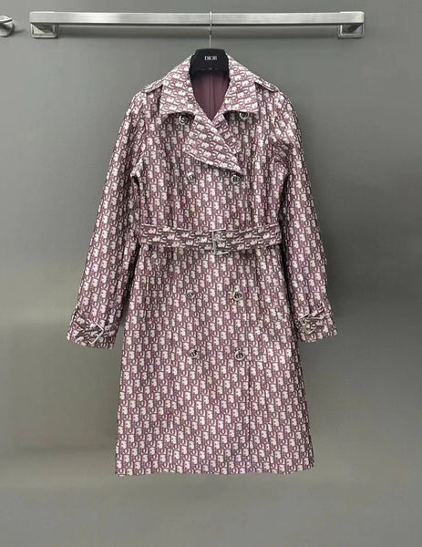 Women Luxurious Style Logo Printed Pink Long Coat