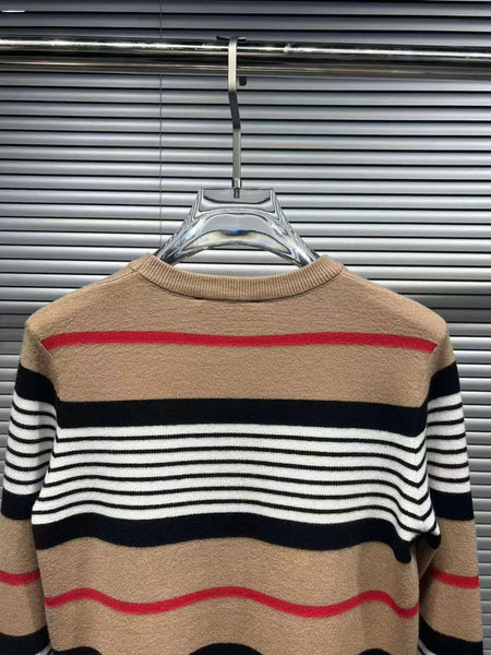 Women Logo Embroidery Striped Pattern Pullover