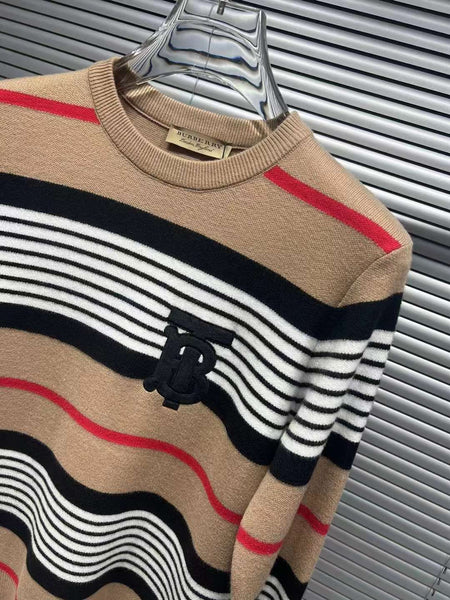 Women Logo Embroidery Striped Pattern Pullover