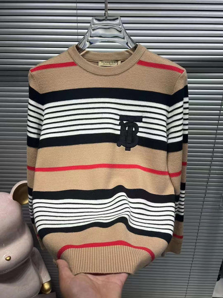 Women Logo Embroidery Striped Pattern Pullover