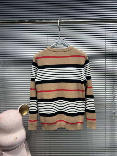 Women Logo Embroidery Striped Pattern Pullover